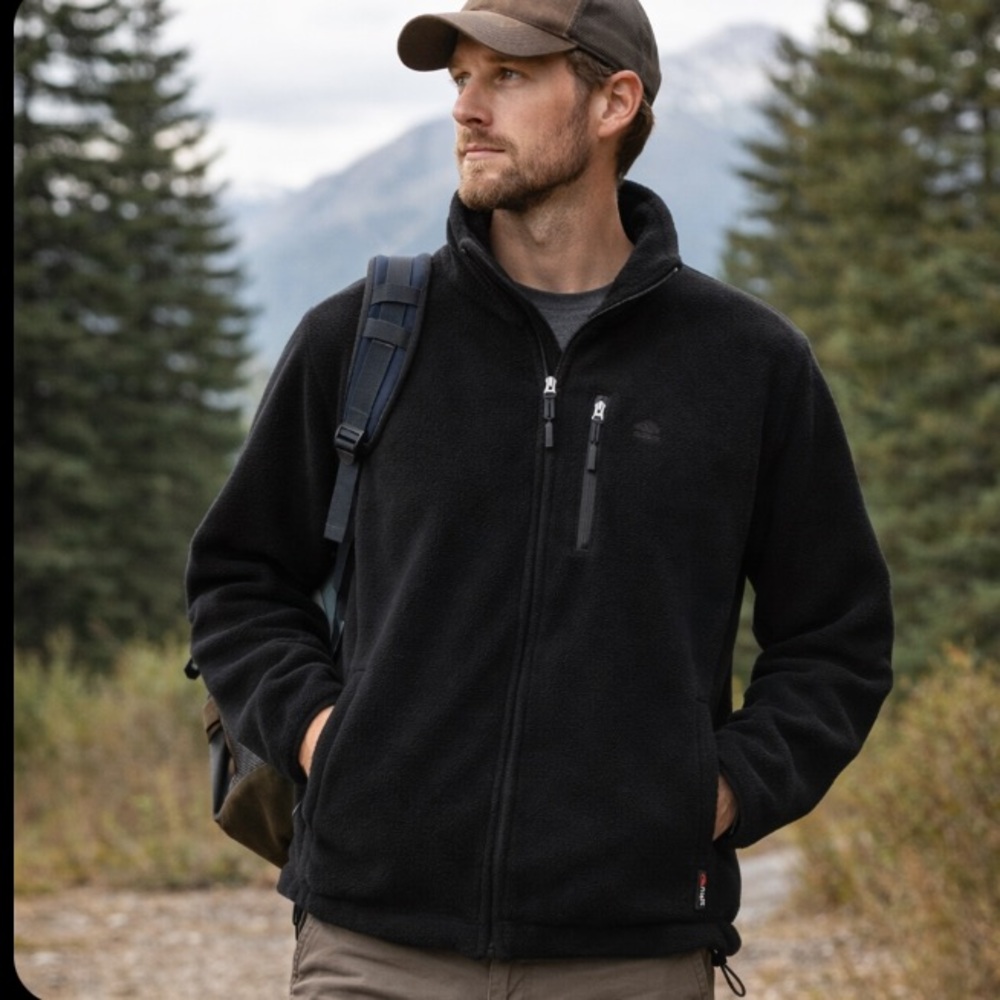 Timberland Men's L Black Genuine Polartec Fleece Full Zip Jacket Side Pockets